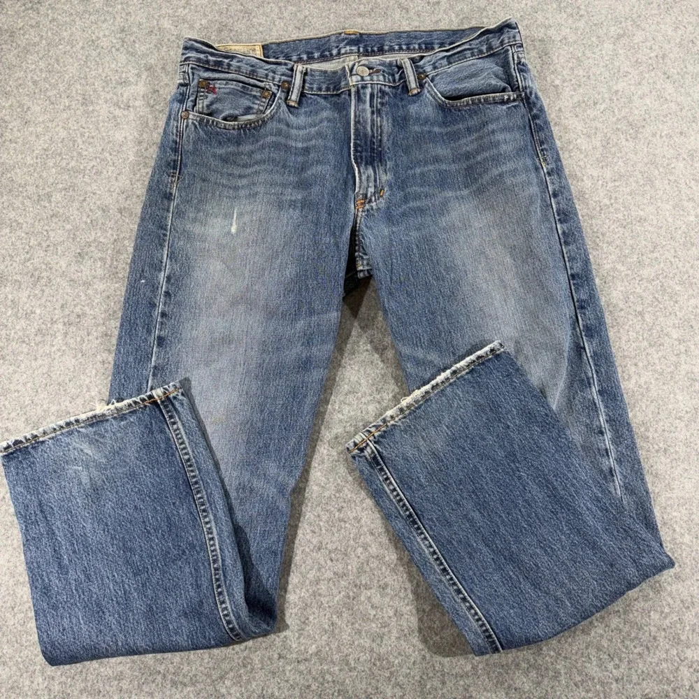 Polo Ralph Lauren Mens Straight Leg Jeans Med Wash Blue 34x30 Distressed Denim